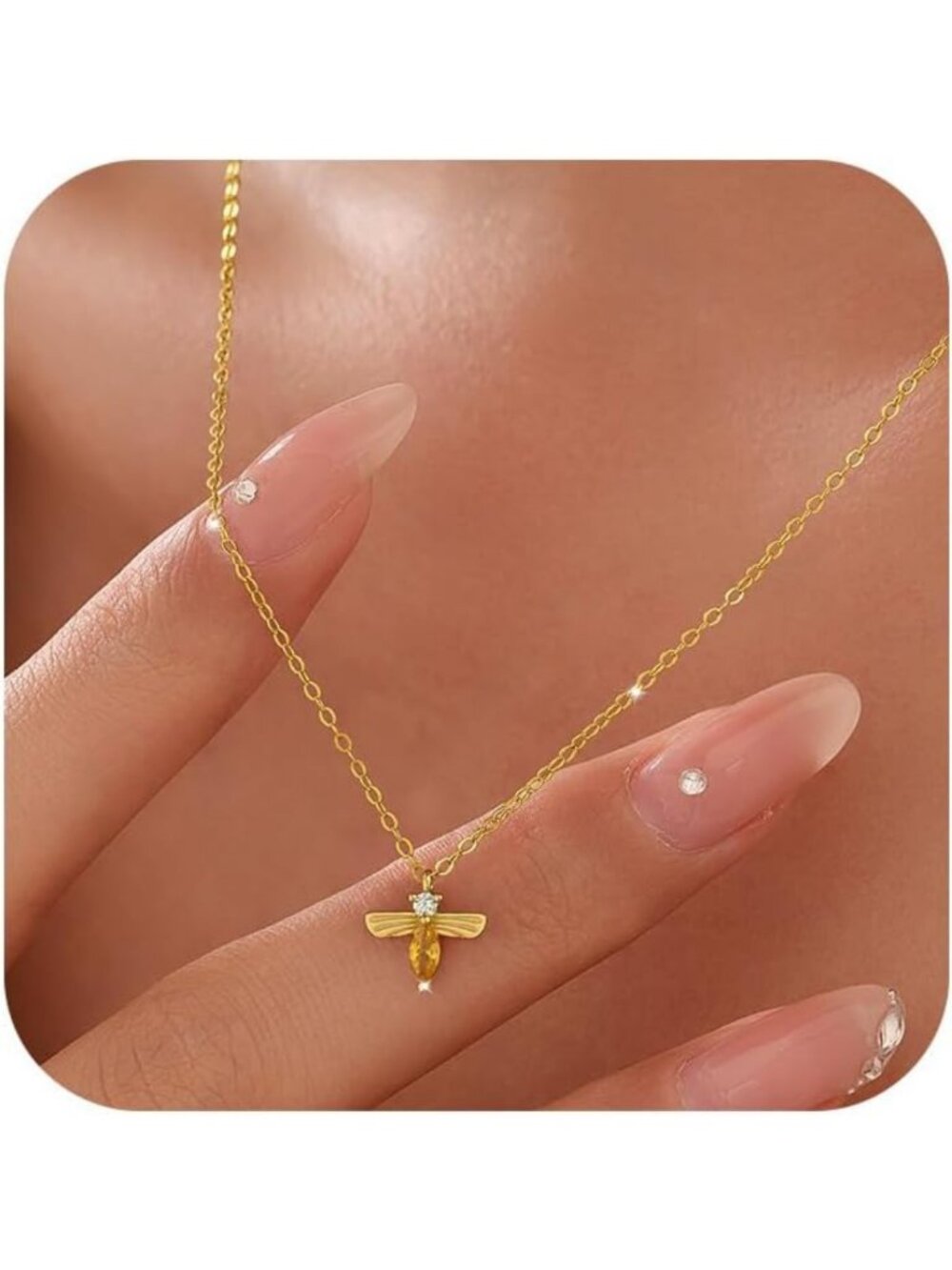 925 Sterling Silver Bee Necklace with Yellow CZ - Elegant Honeycomb Design for